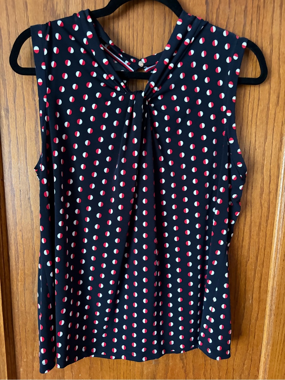 Tommy Hilfiger Black Sleeveless Tie-Neck Camisole with Red & White Dot Print